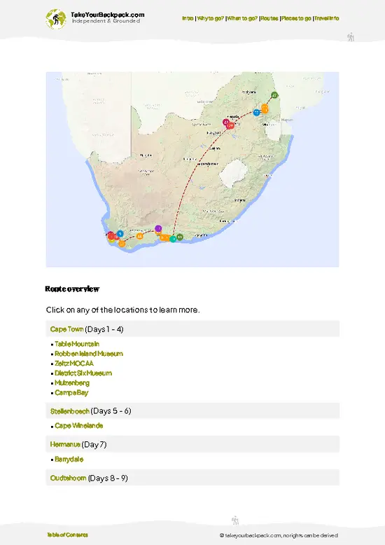 example page 4 from our offline Travel Guide for South Africa